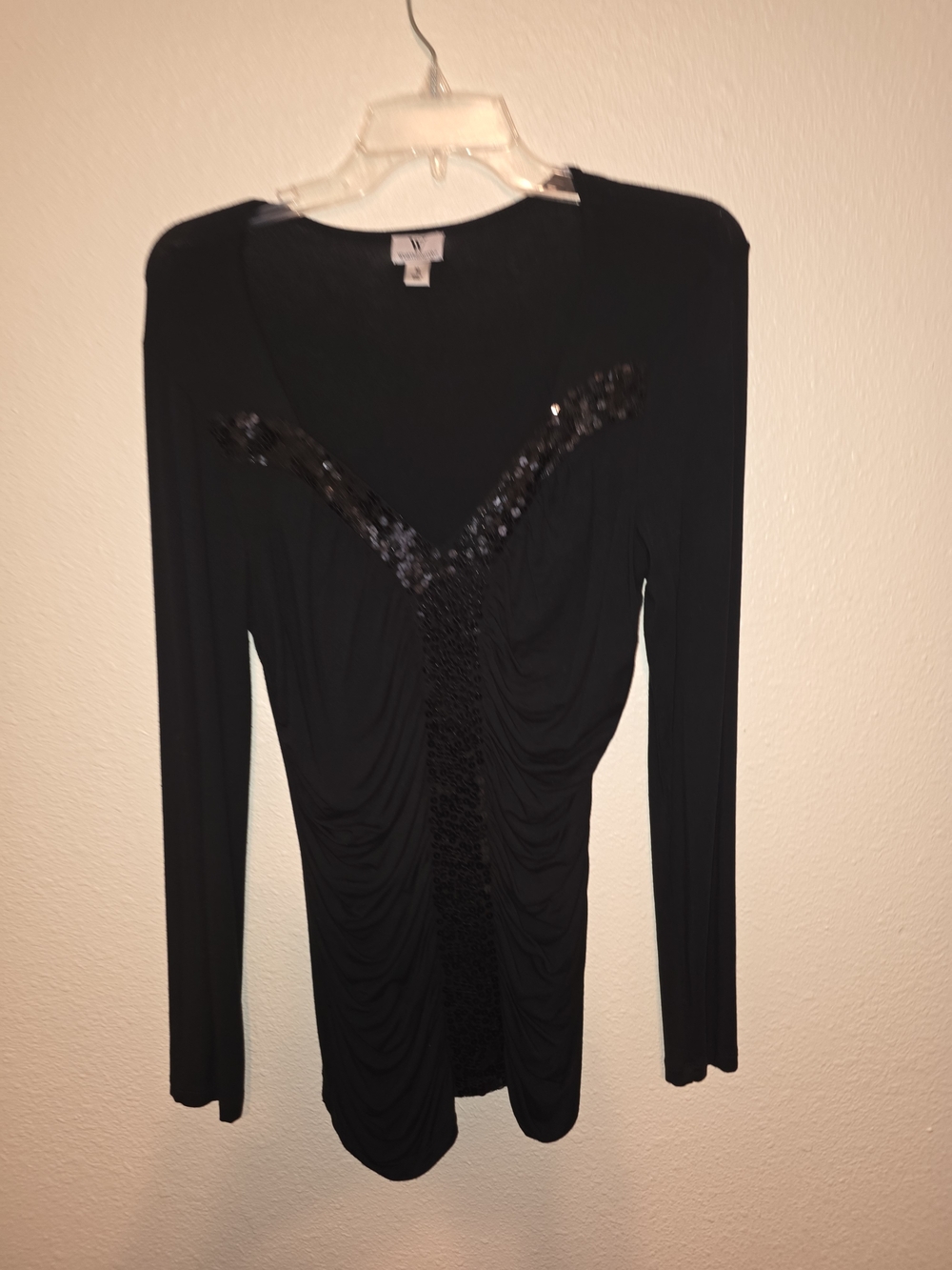 Worthington Black Long-Sleeve V-Neck Top with Sequin Accents